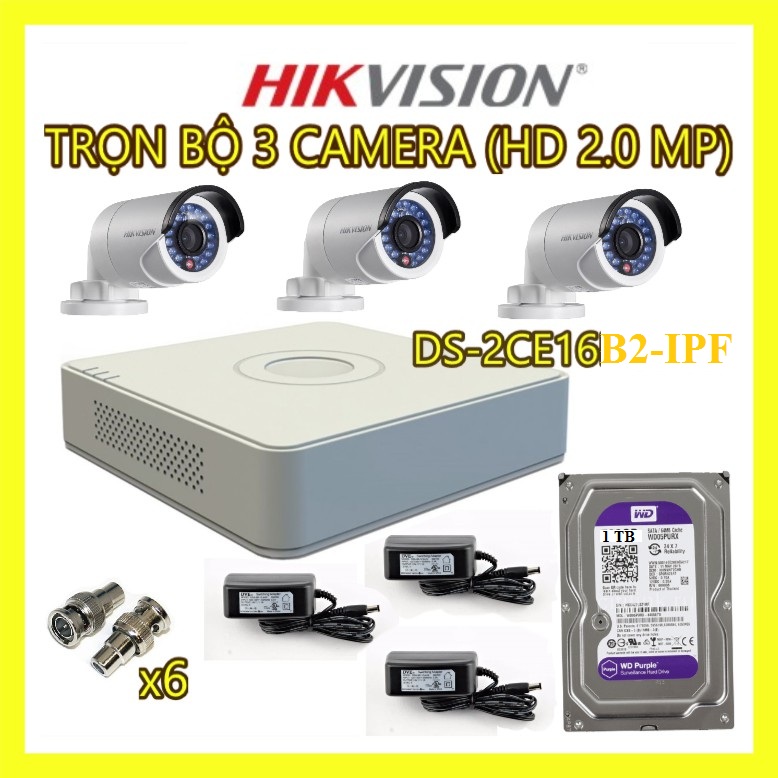 Trọn Bộ 3 Camera 2.0 Hikvision DS-2CE16B2-IPF