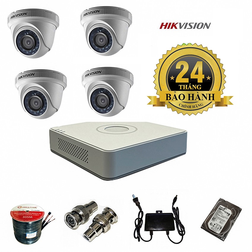 Trọn Bộ 4 Camera 1.0 Hikvision DS-2CE56C0T-IRP/IR