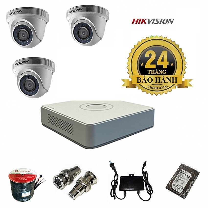 Trọn Bộ 3 Camera 1.0 Hikvision DS-2CE56C0T-IRP/IR