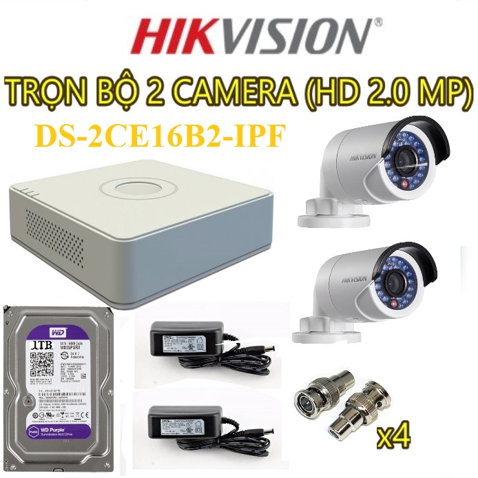 Trọn Bộ 2 Camera 2.0 Hikvision DS-2CE16B2-IPF