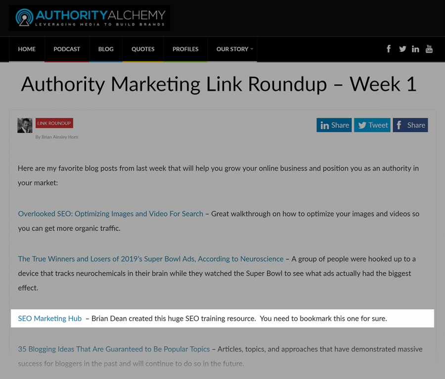 seo marketing hub backlink from authorityalchemy link roundup 900x767